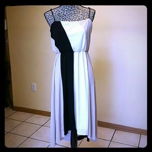 Calvin Klein black white nude high low dress 🎀